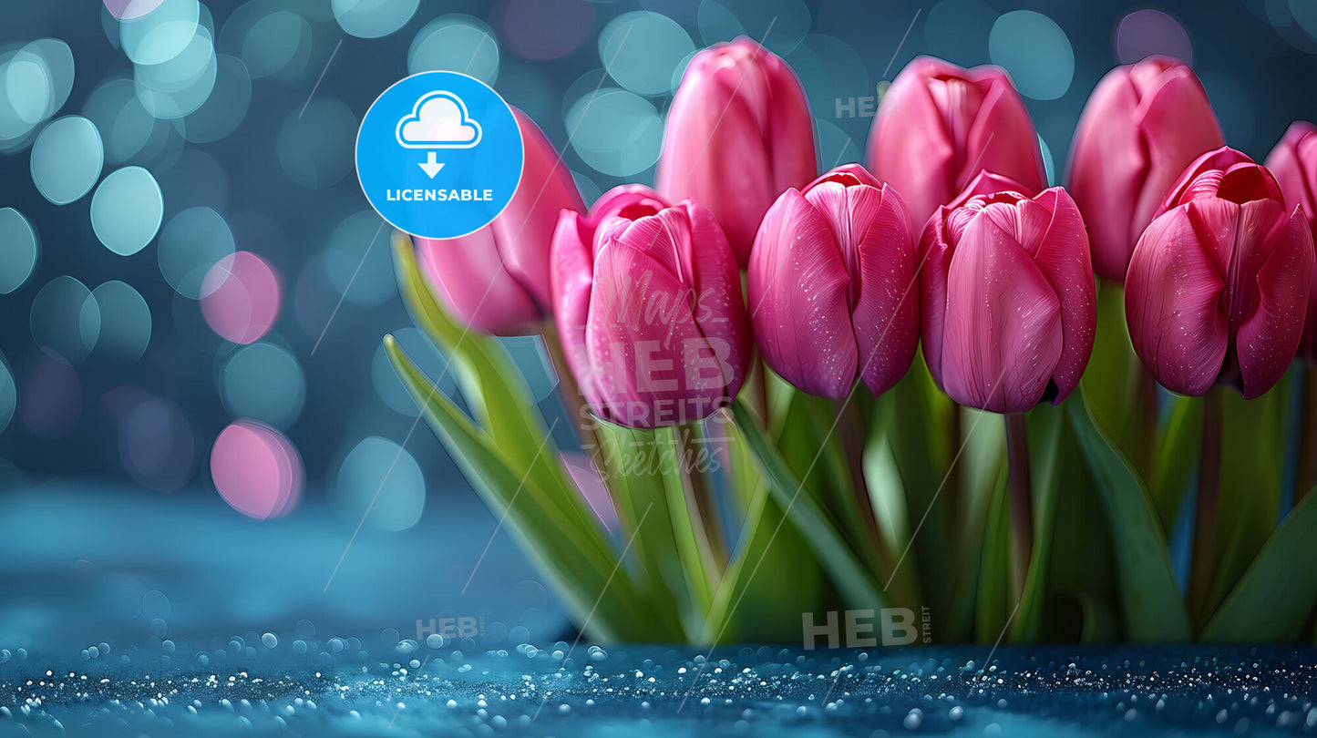 Floral Flat Design Illustration With Vibrant Pink Tulips And Copy Space For Spring Art Projects