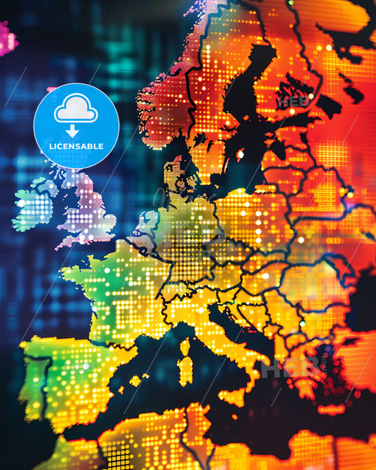 Digital Art Map of Europe with Vibrant Primary Colors