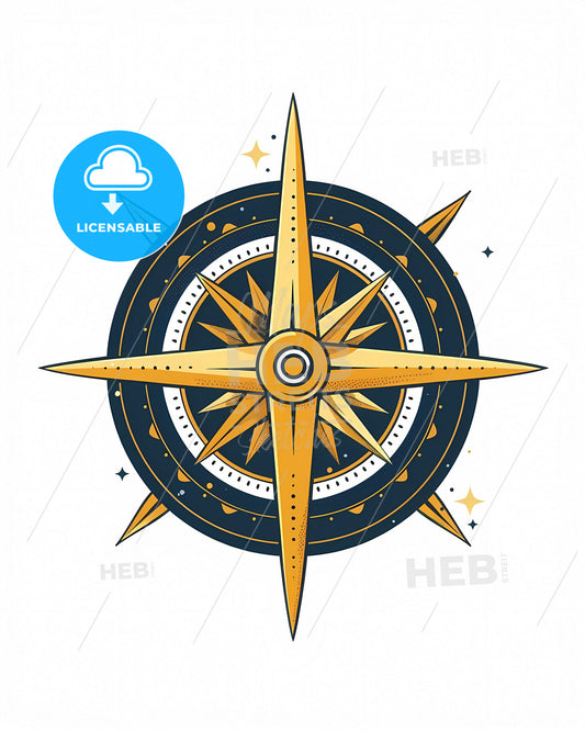 Vibrant Painting of Compass Rose with Yellow and Blue, Transparent Background, 4k PNG, Art-Focused Illustration