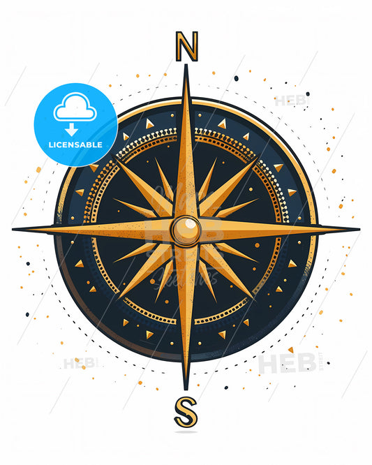 Vibrant Illustration of a Vintage Compass Rose with Gold Star, Transparent Background, 4K, PNG