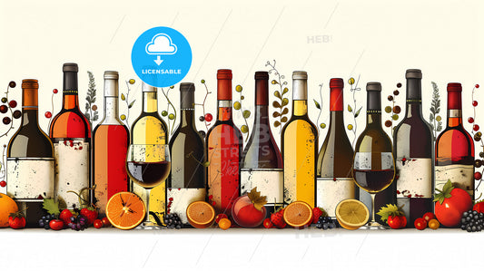 Vibrant Jewish Passover Flat Photocall Template with Wine Bottles and Glasses for Celebration and Copy Space