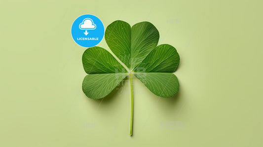 Vibrant Modern Four Leaf Clover Painting on Green Background, Abstract Luck Concept