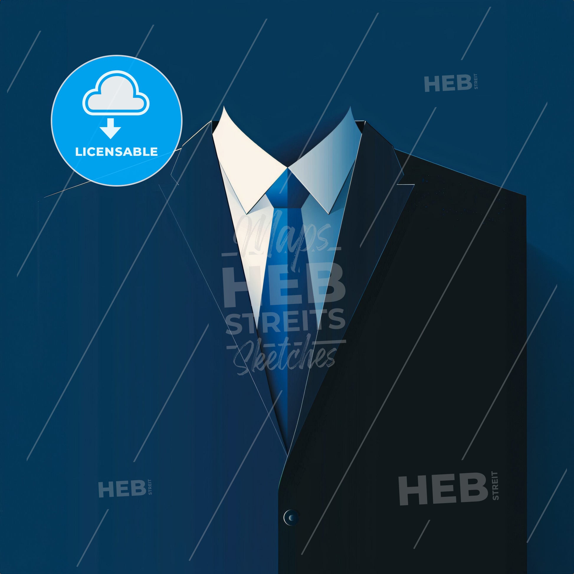 Flat logo of a minimalist business suit and blue tie - A suit and tie with a blue tie