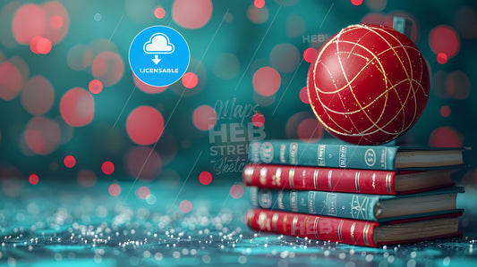 Vibrant Painting Still Life with Books and Red Ball for World Book Day Background Copy Space