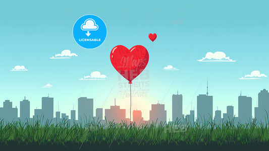 Vibrant Expressionist World Health Day Art: Heart-Shaped Balloon Soars in Colorful Sky