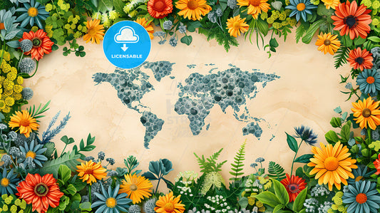 Colorful painted world map against flower background for international health day