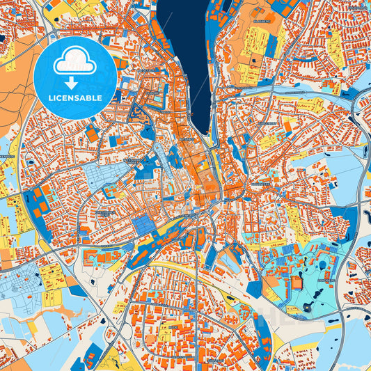 Colorful Flensburg Street Map with Labels and Buildings