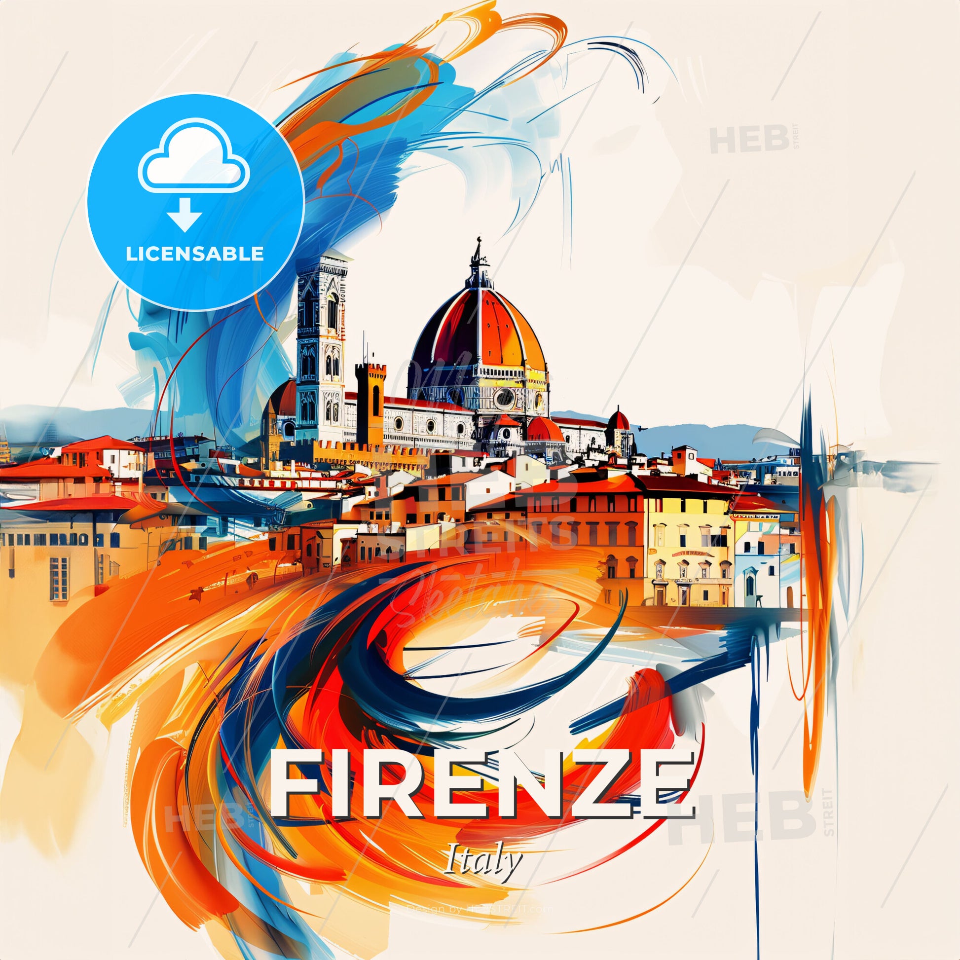 Vibrant Firenze , Italy - A Painting Of A City - Square format print template