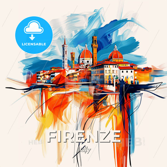 Vibrant Firenze , Italy - A Painting Of A City - Square format print template