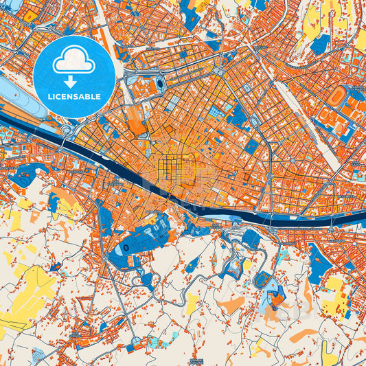 Colorful Florence Street Map with Labels and Buildings
