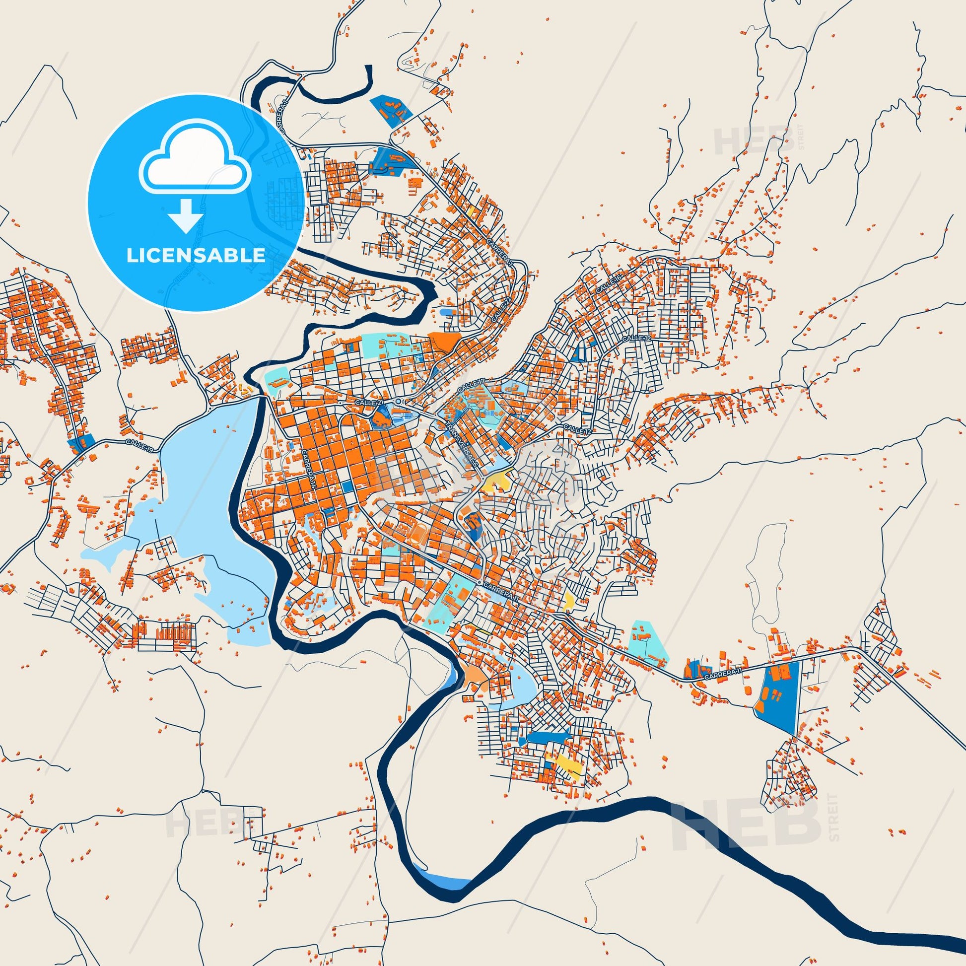 Colorful Florencia Street Map with Labels and Buildings