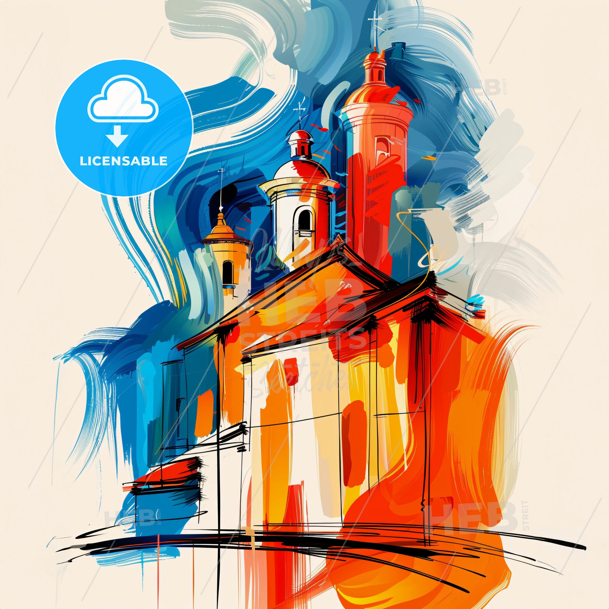 Vibrant Florianopolis, Brazil - A Painting Of A Building With Towers