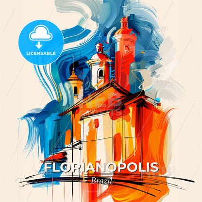 Vibrant Florianopolis, Brazil - A Painting Of A Building With Towers - Square format print template