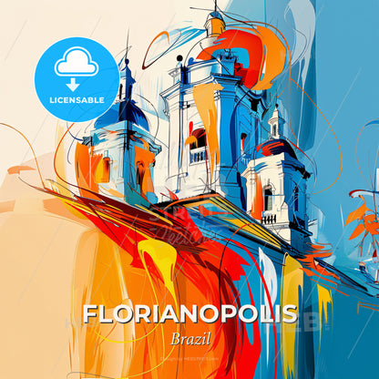 Vibrant Florianopolis, Brazil - A Painting Of A Building With A Colorful Design - Square format print template