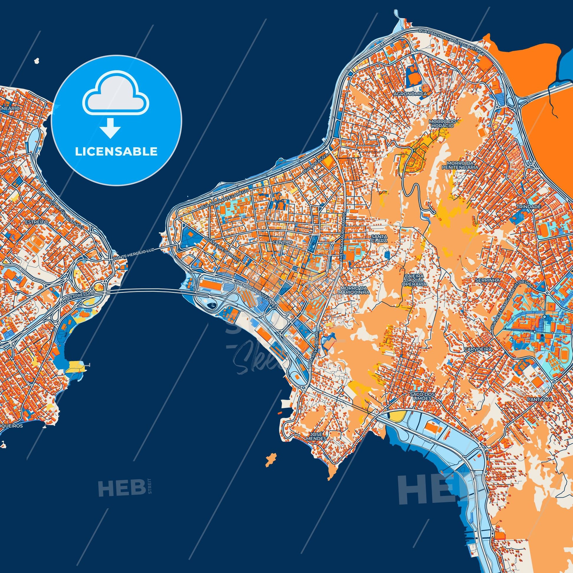 Colorful Florianopolis Street Map with Labels and Buildings