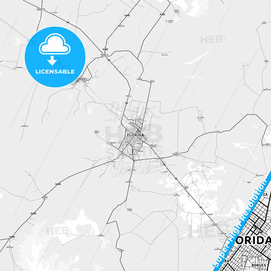 Florida, Cuba light map with streetnames, citynames and districts
