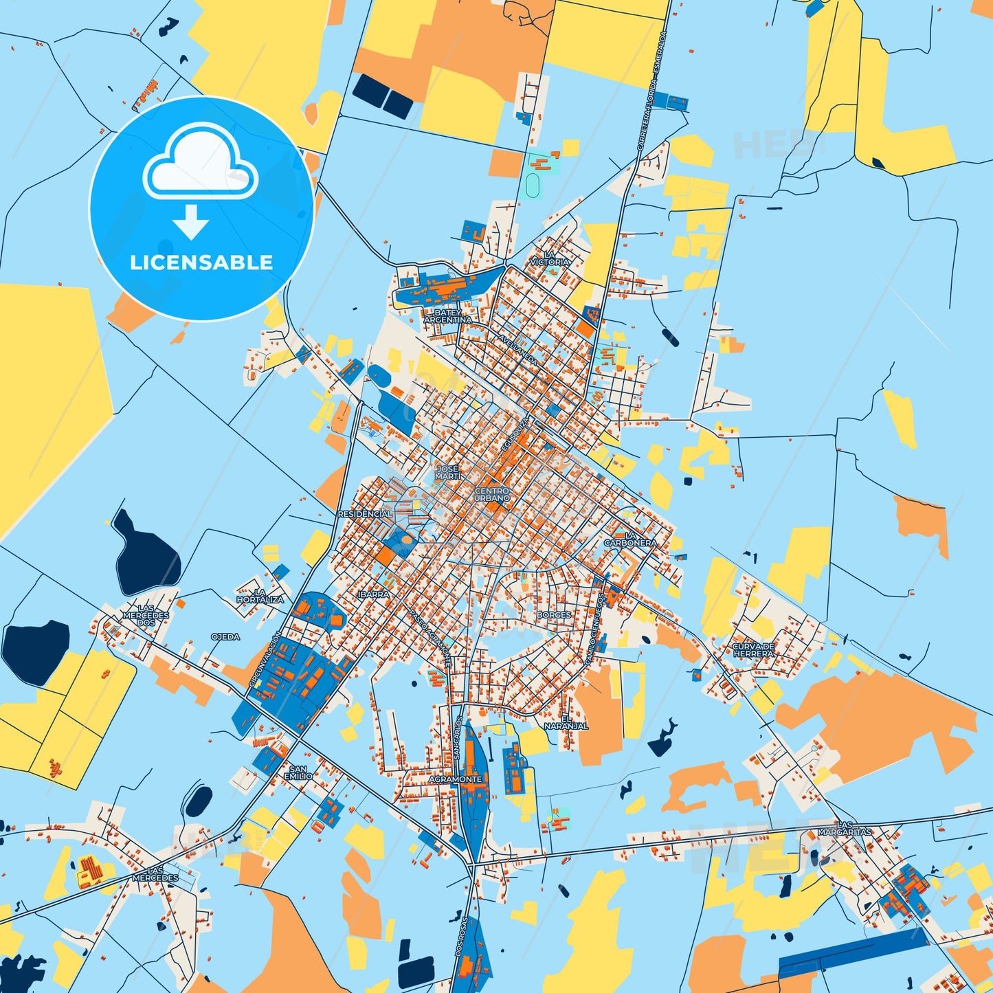 Colorful Florida Street Map with Labels and Buildings