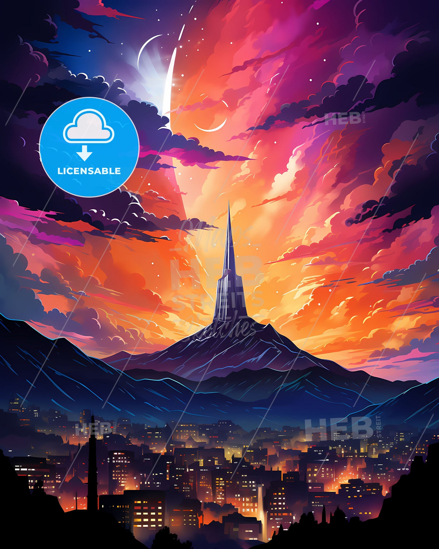 Vibrant cityscape skyline painting Bogota Colombia cityscape