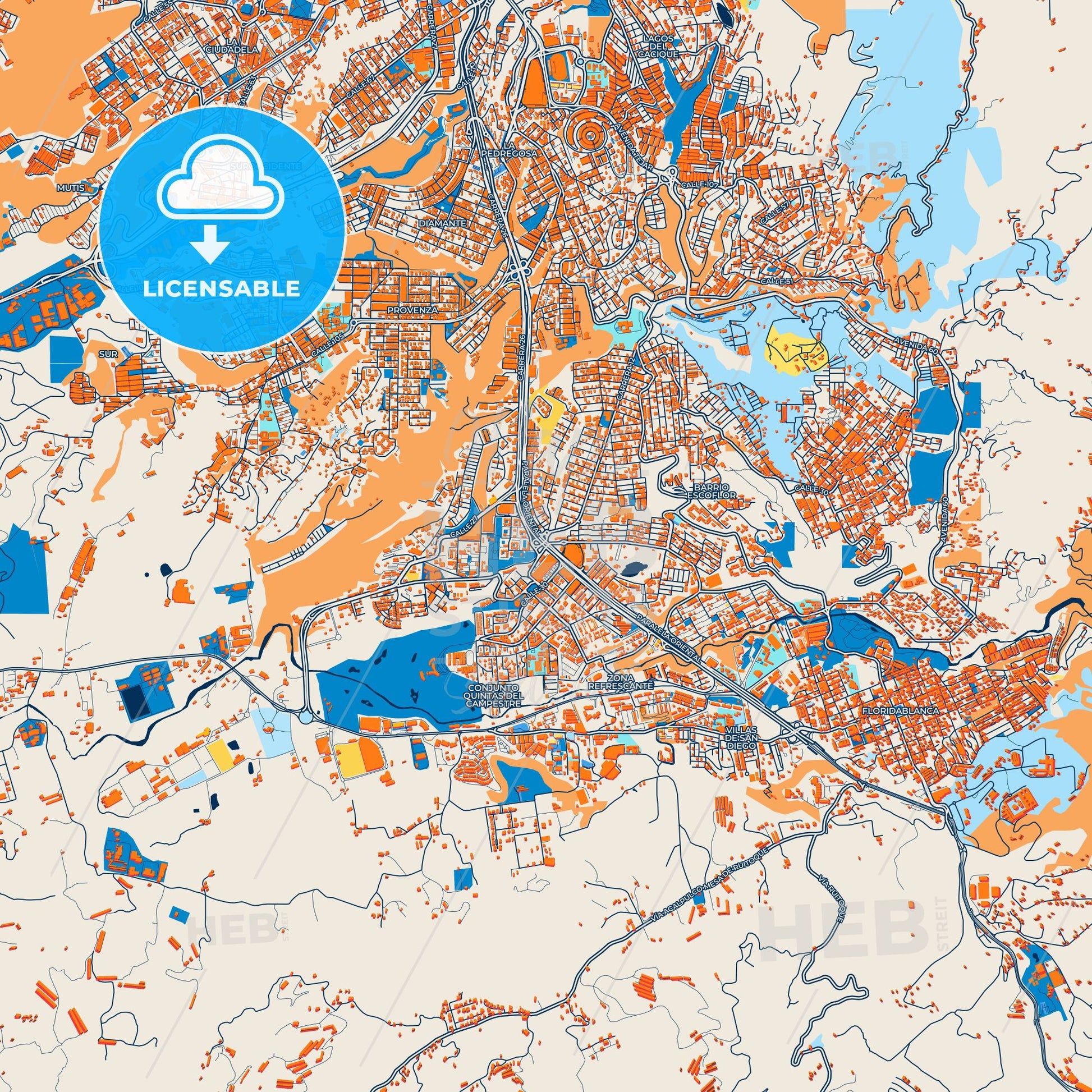 Colorful Floridablanca Street Map with Labels and Buildings