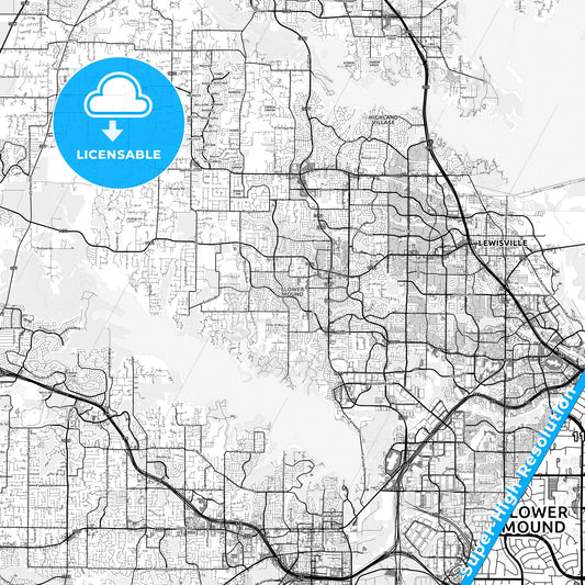 Flower Mound, Texas light map with streetnames, citynames and districts