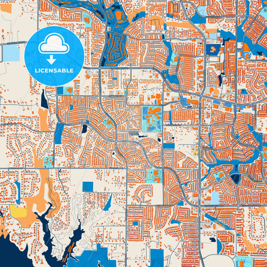 Colorful Flower Mound Street Map with Labels and Buildings