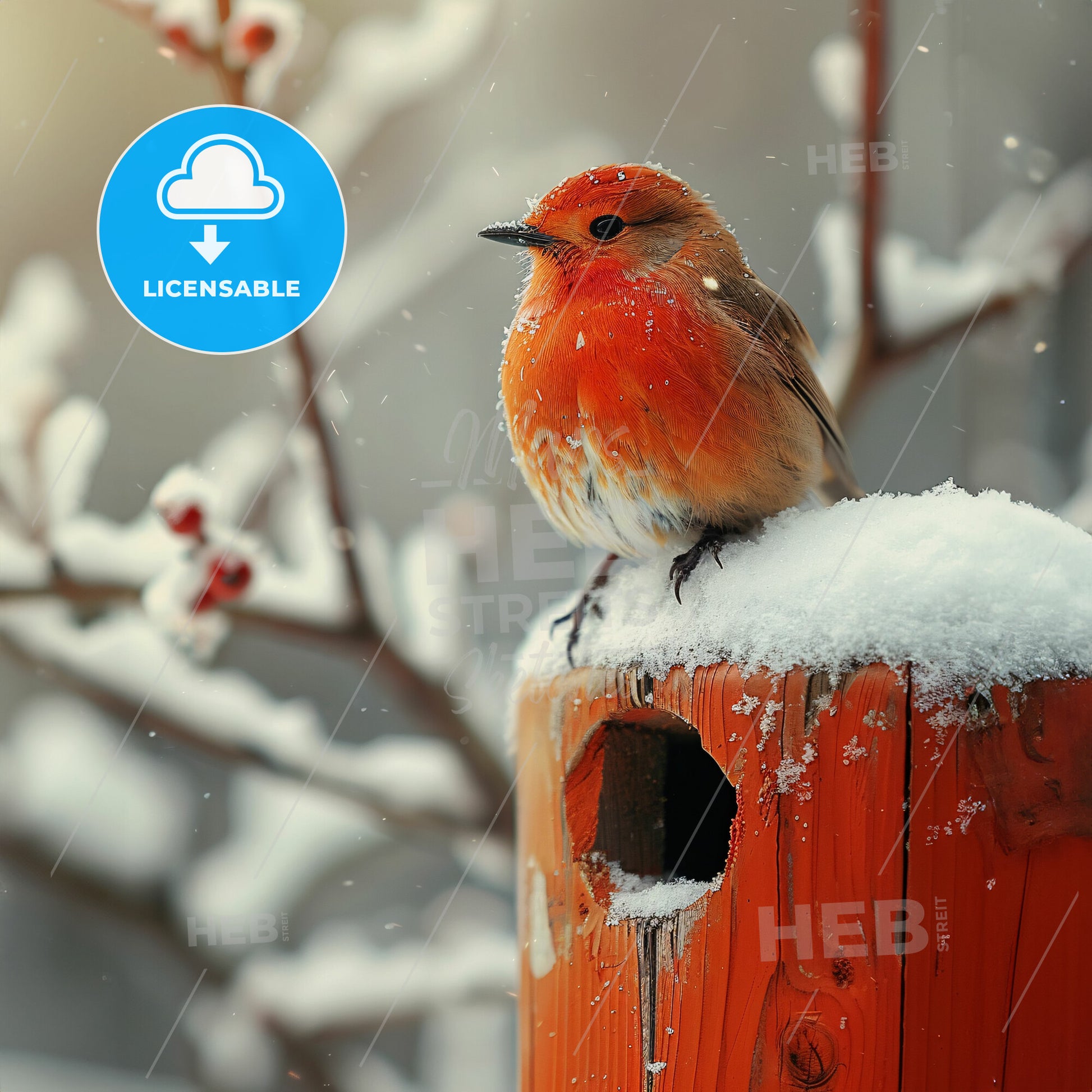 Fluttering Feathers: A Peek into the Birdhouse - A bird sitting on a wood post in the snow