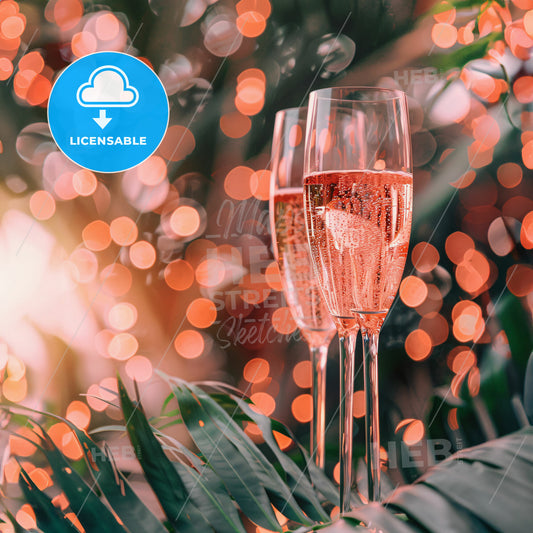 Two Glasses Of Champagne On A Plant