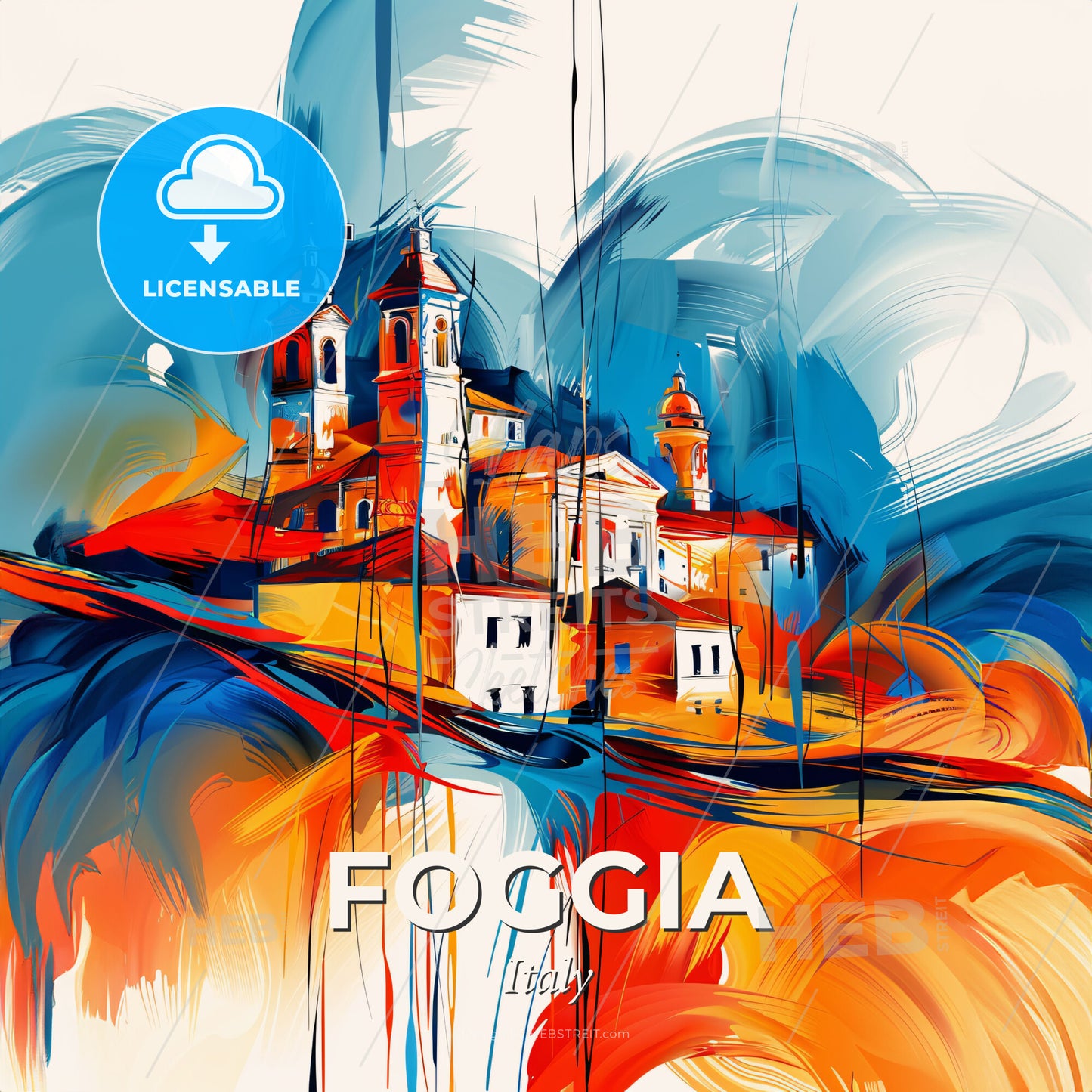 Vibrant Foggia, Italy - A Painting Of A Building With A Colorful Background - Square format print template