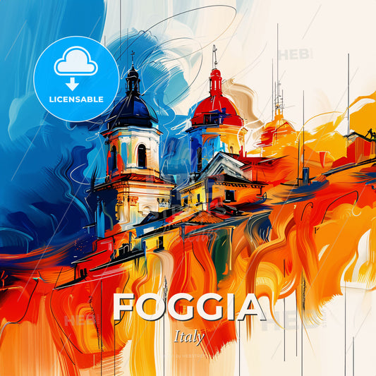 Vibrant Foggia, Italy - A Painting Of A Building With A Colorful Background - Square format print template