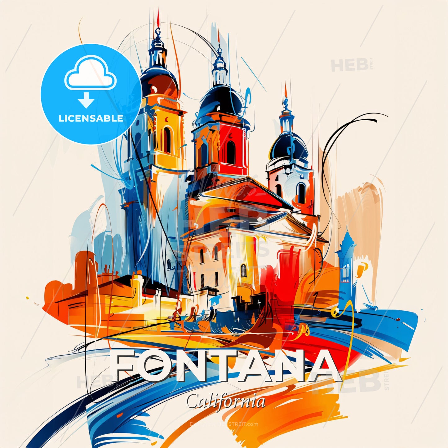 Vibrant Fontana, California - A Painting Of A Building - Square format print template