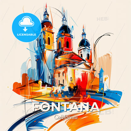 Vibrant Fontana, California - A Painting Of A Building - Square format print template