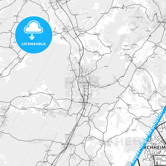 Forchheim, Germany light map with streetnames, citynames and districts