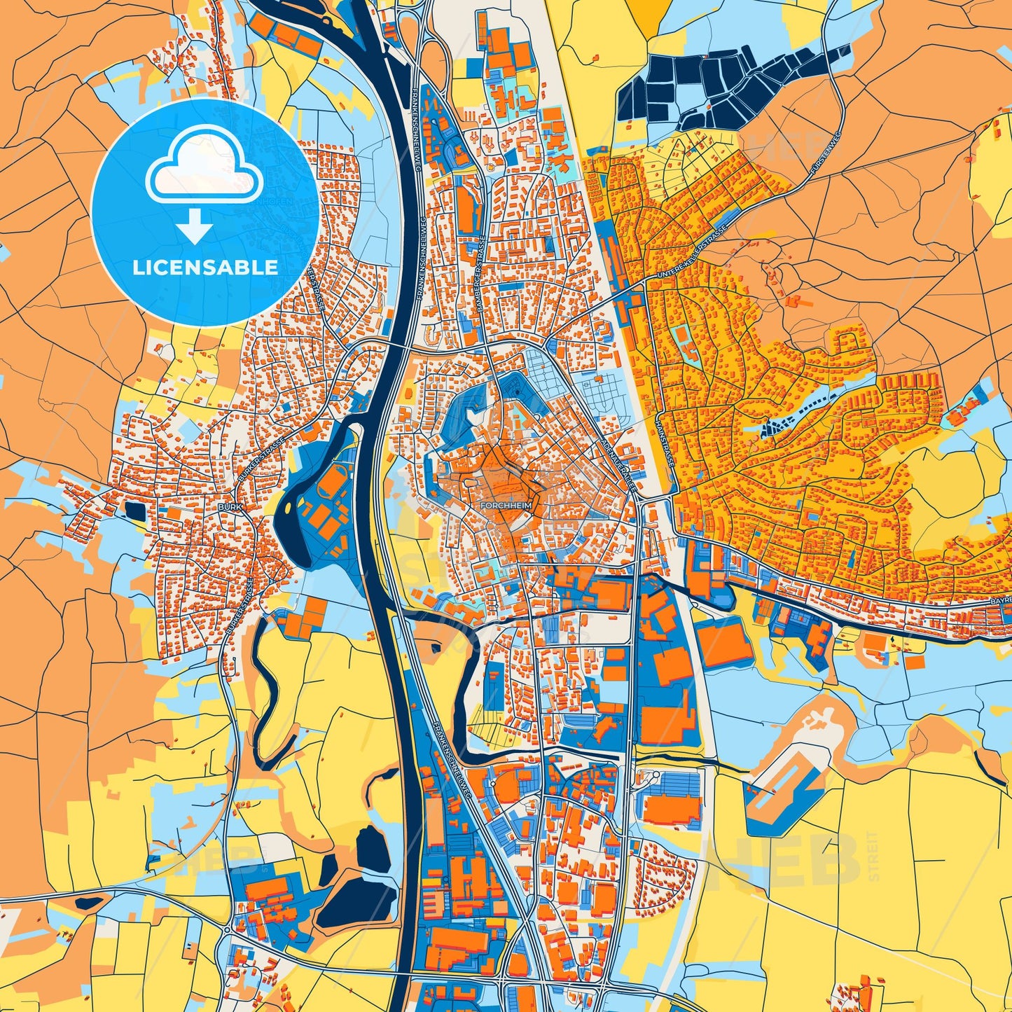 Colorful Forchheim Street Map with Labels and Buildings