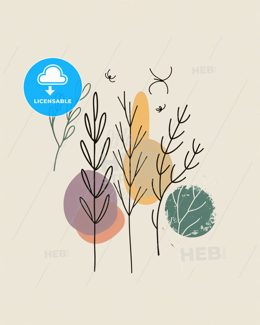 Modern Forest Line Art Tranquility in Beige - A drawing of trees and circles