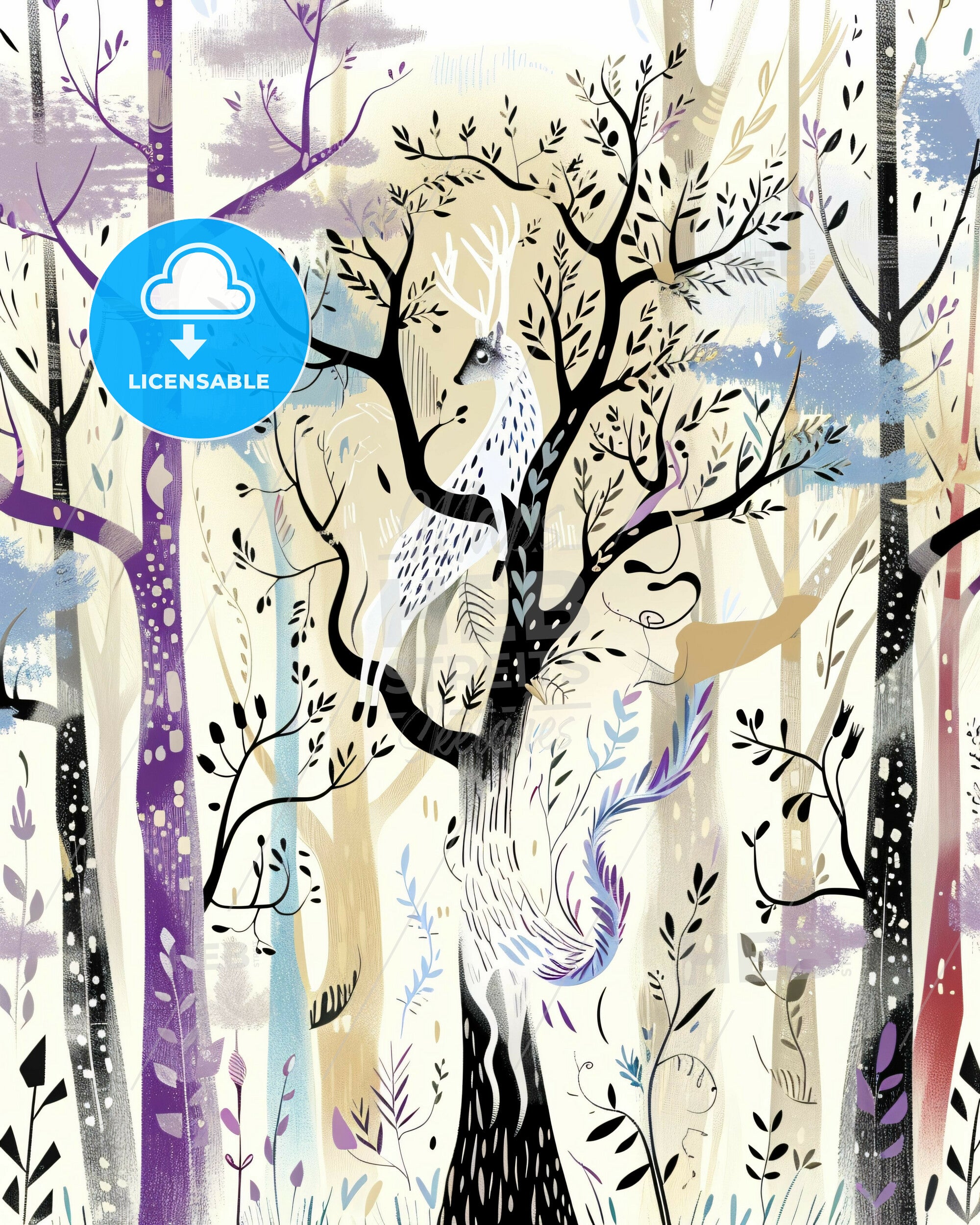 Bold Beige Botanical Artwork Modern Line Drawing - A Painting Of Trees ...