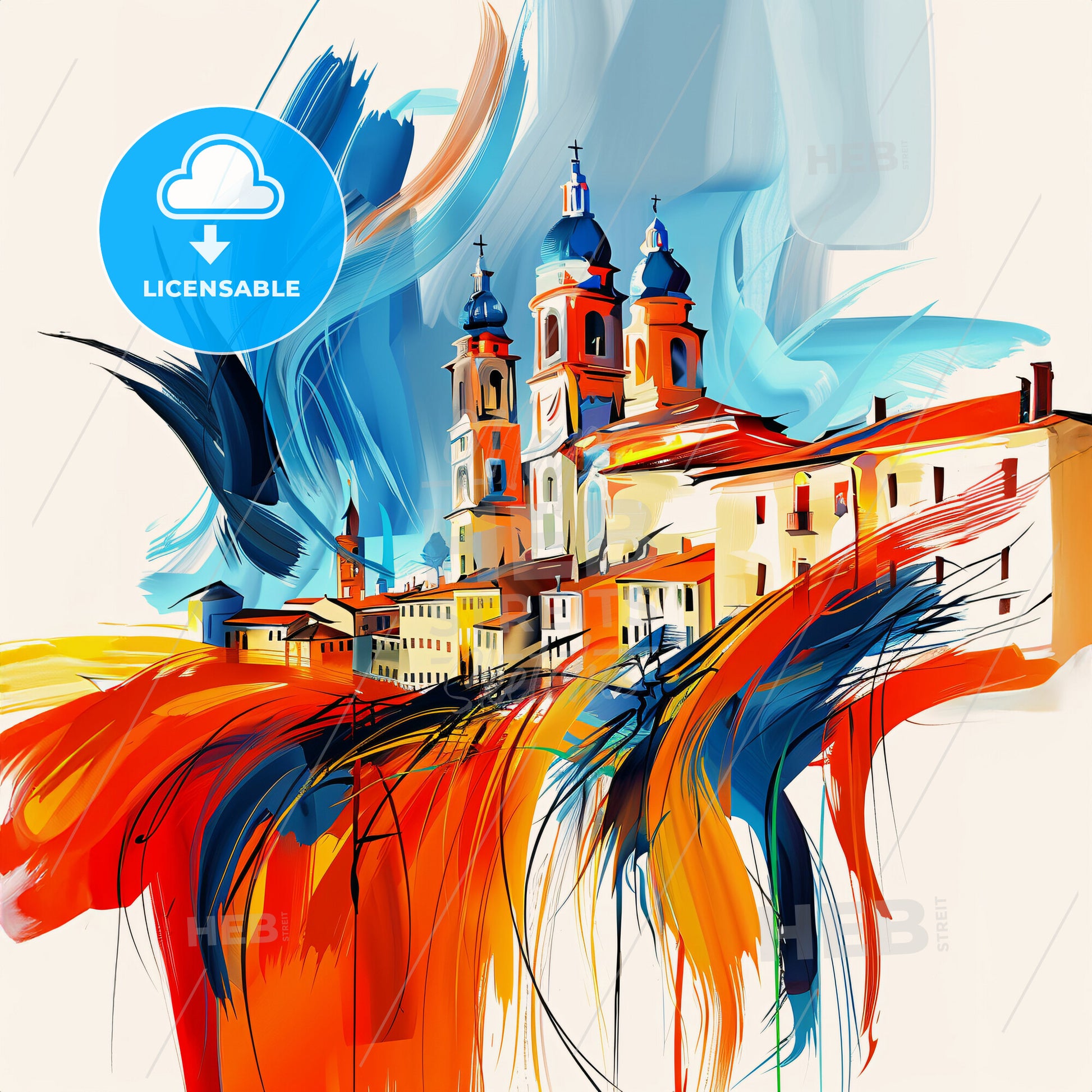 Vibrant Forlì, Italy - A Painting Of A Skyline With A Colorful Building