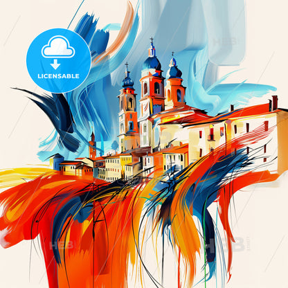 Vibrant Forlì, Italy - A Painting Of A Skyline With A Colorful Building