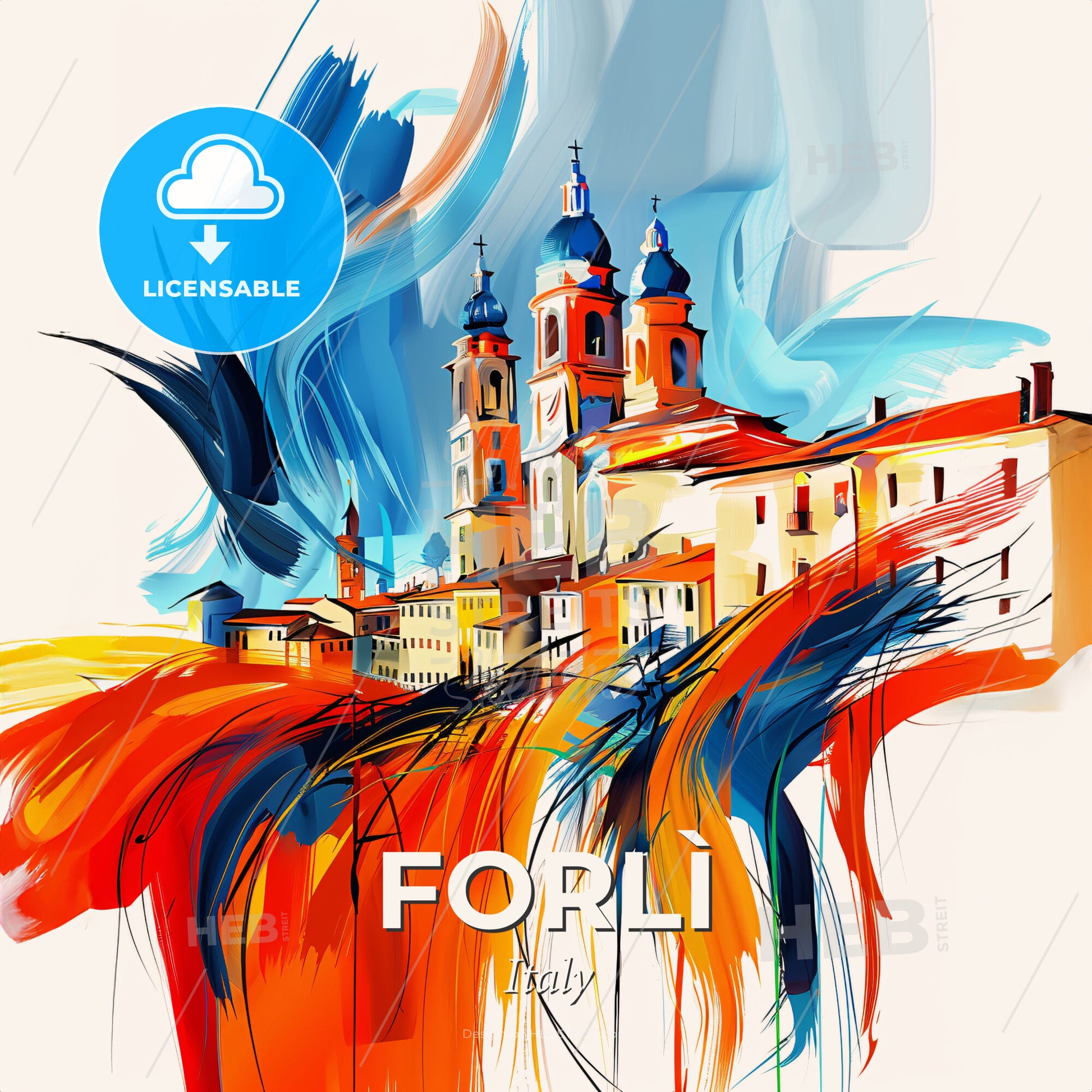 Vibrant Forlì, Italy - A Painting Of A Skyline With A Colorful Building - Square format print template