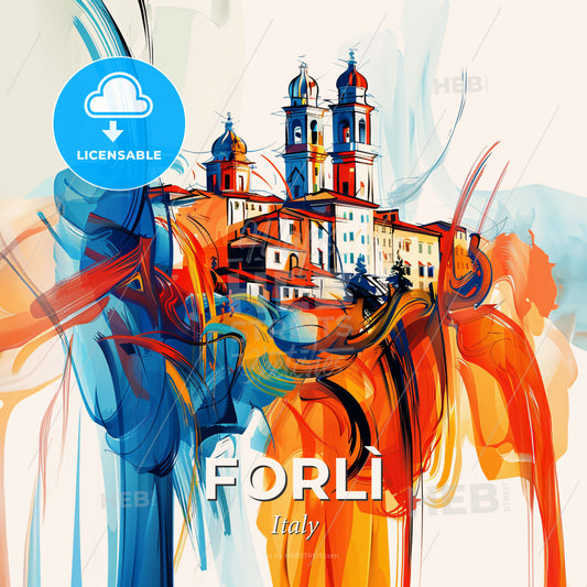 Vibrant Forlì, Italy - A Painting Of A Building With Towers - Square format print template