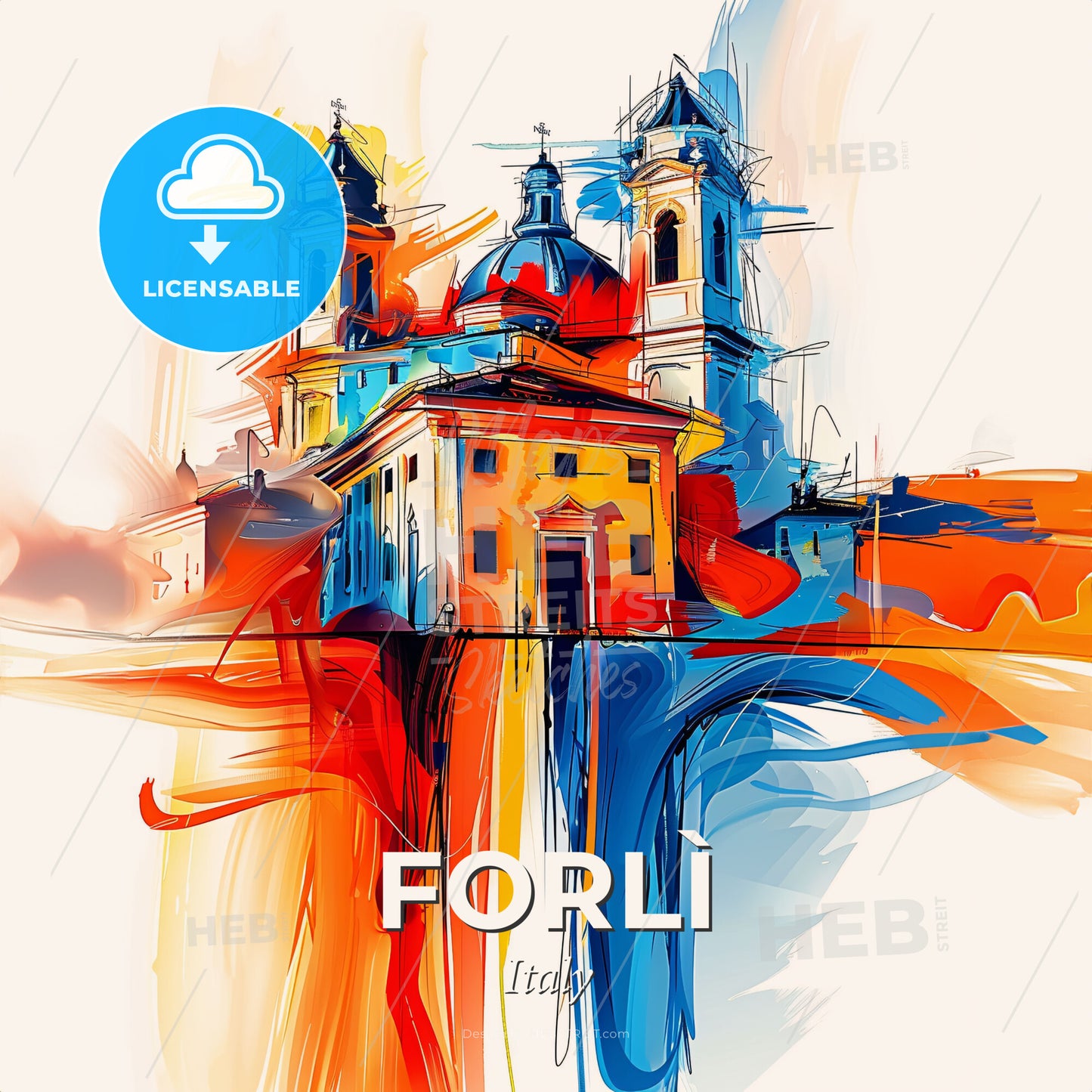 Vibrant Forlì, Italy - A Painting Of A Building - Square format print template