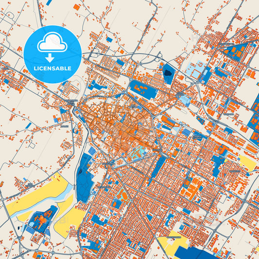 Colorful Forlì Street Map with Labels and Buildings