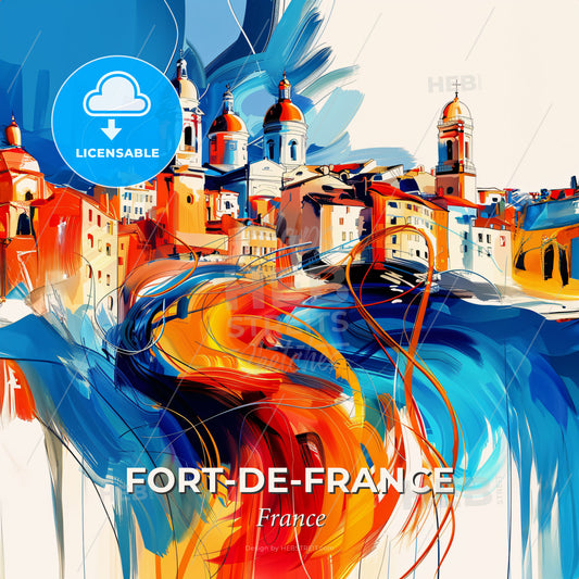 Vibrant Fort-De-France, France - A Colorful Painting Of A City - Square format print template