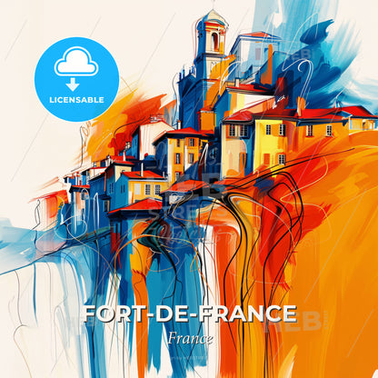 Vibrant Fort-De-France, France - A Painting Of A Town - Square format print template