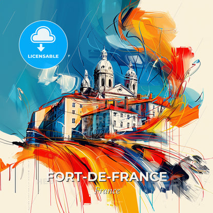 Vibrant Fort-De-France, France - A Painting Of A Building With Colorful Paint - Square format print template