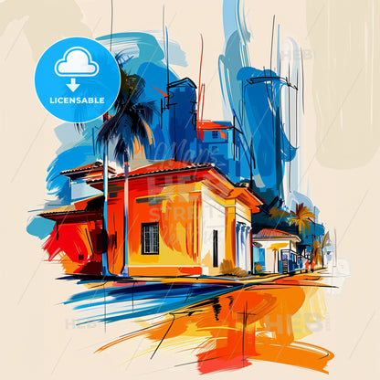 Vibrant Fort Lauderdale, Florida - A Painting Of A Building With Palm Trees