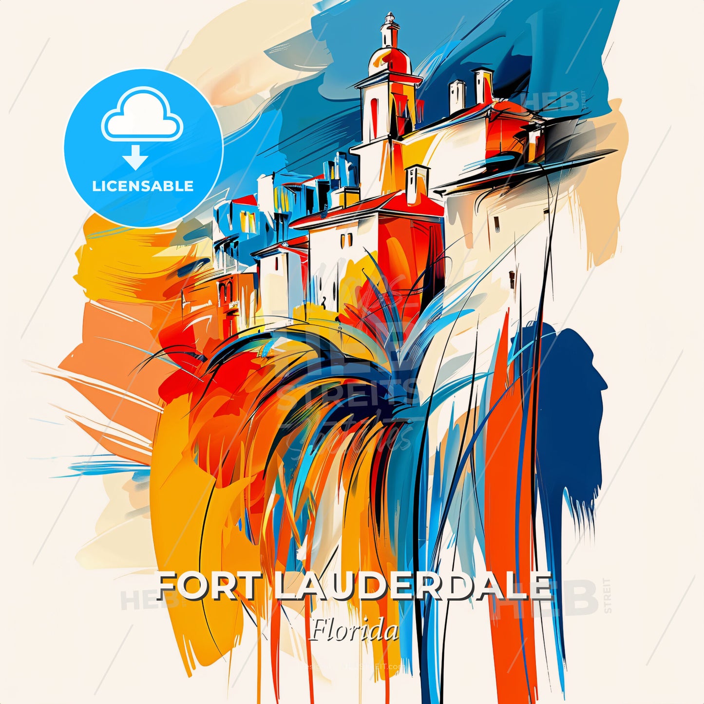 Vibrant Fort Lauderdale, Florida - A Colorful Painting Of A Building - Square format print template