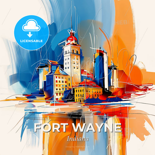 Vibrant Fort Wayne, Indiana - A Painting Of A City - Square format print template