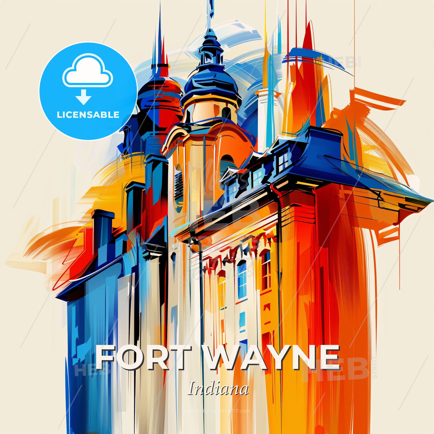 Vibrant Fort Wayne, Indiana - A Colorful Building With Spires - Square format print template