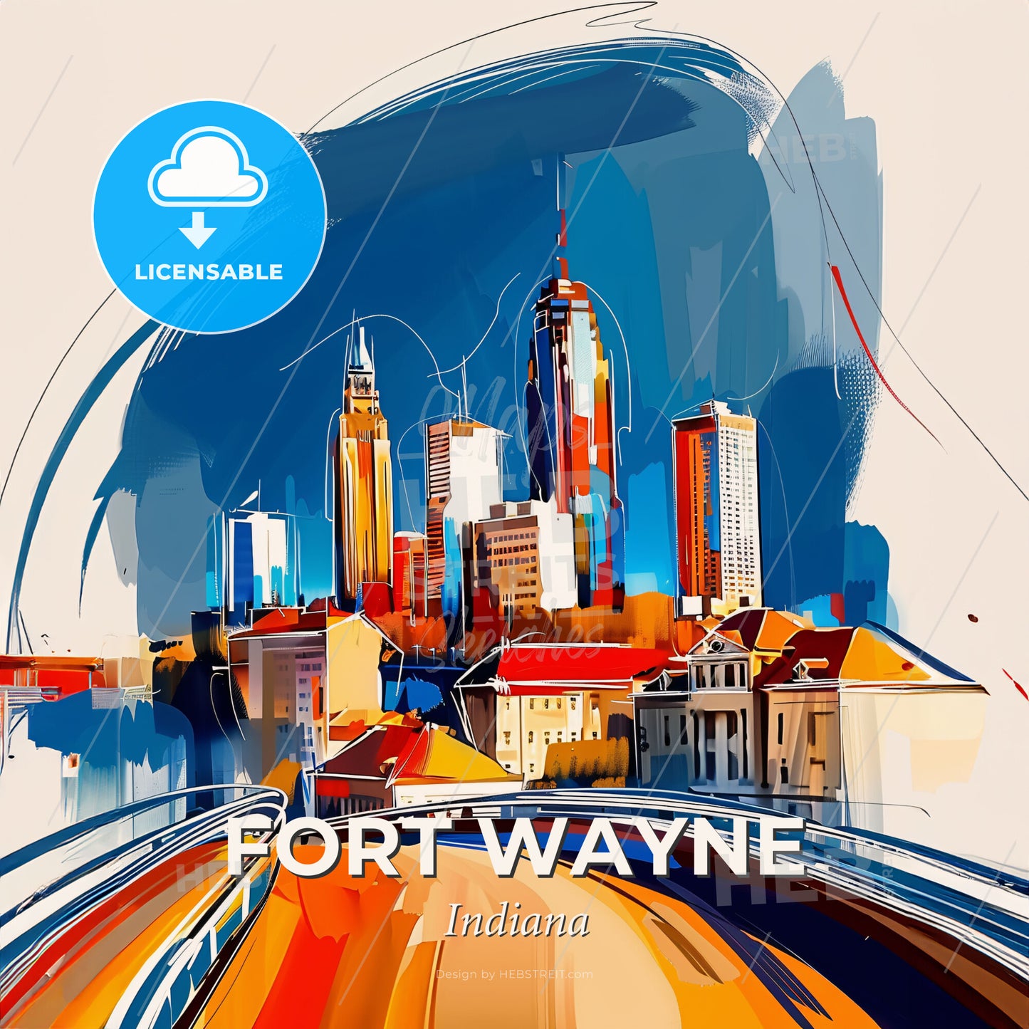 Vibrant Fort Wayne, Indiana - A Painting Of A City - Square format print template