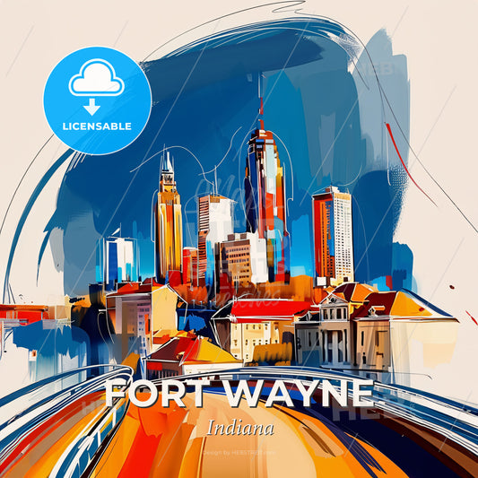Vibrant Fort Wayne, Indiana - A Painting Of A City - Square format print template